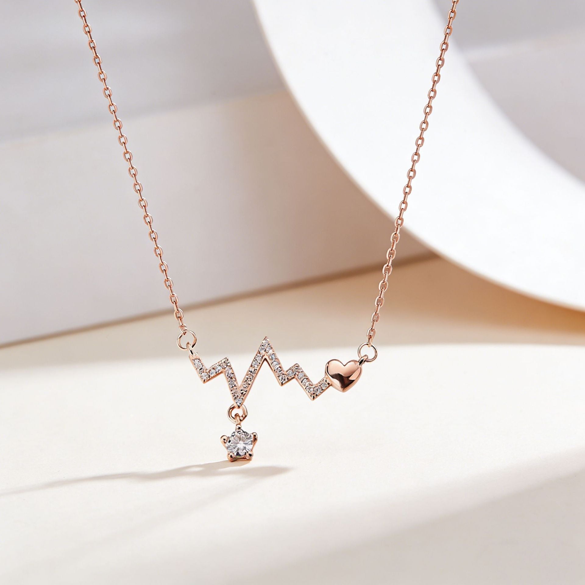 925 Sterling Silver Diamond Heartbeat Necklace