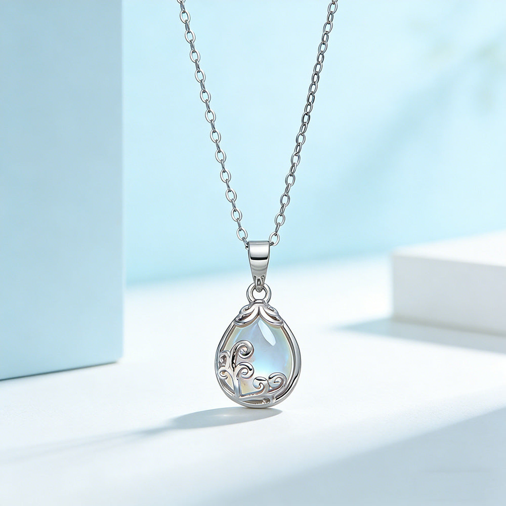 925 Sterling Silver Vined Moonstone Necklace