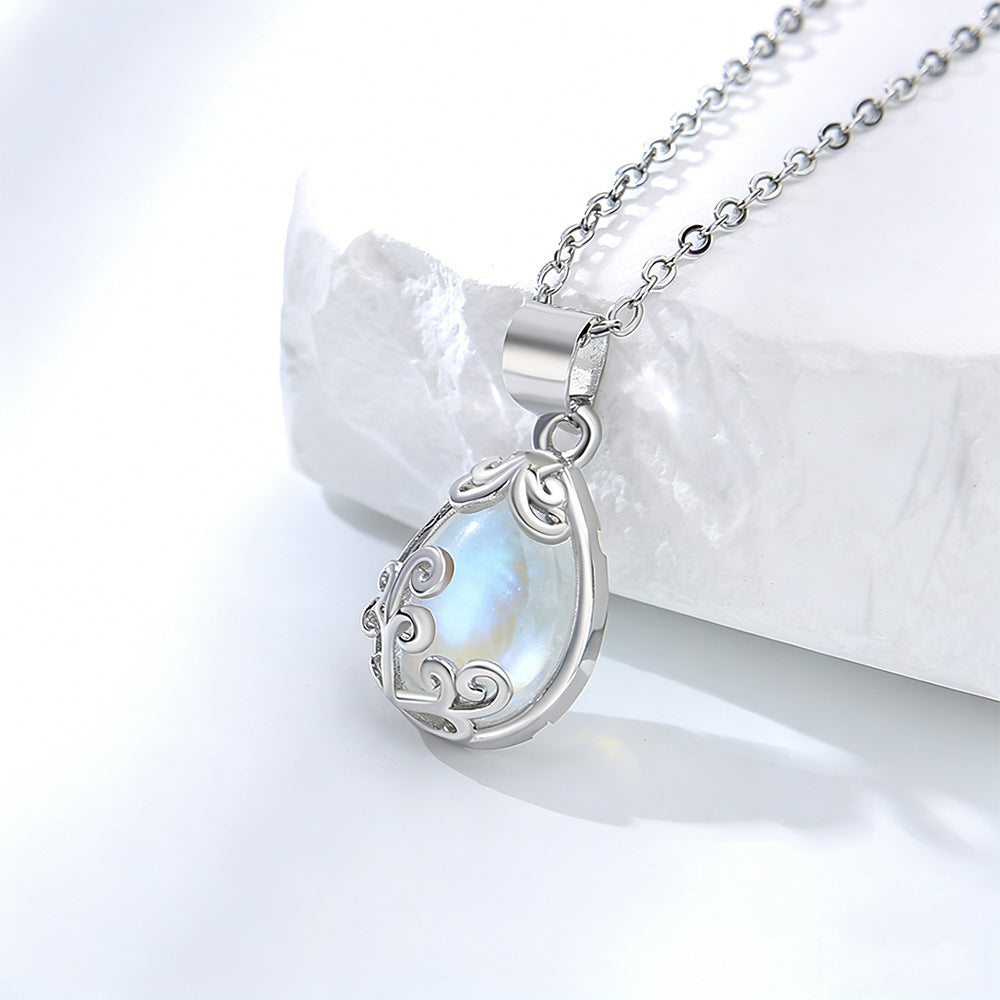 925 Sterling Silver Vined Moonstone Necklace