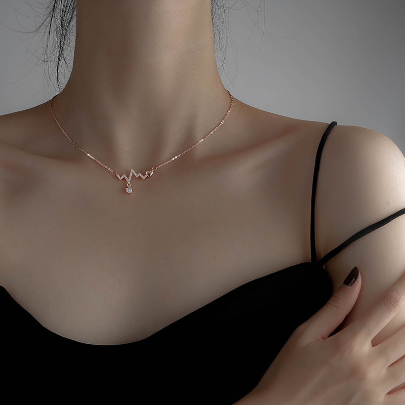 925 Sterling Silver Diamond Heartbeat Necklace