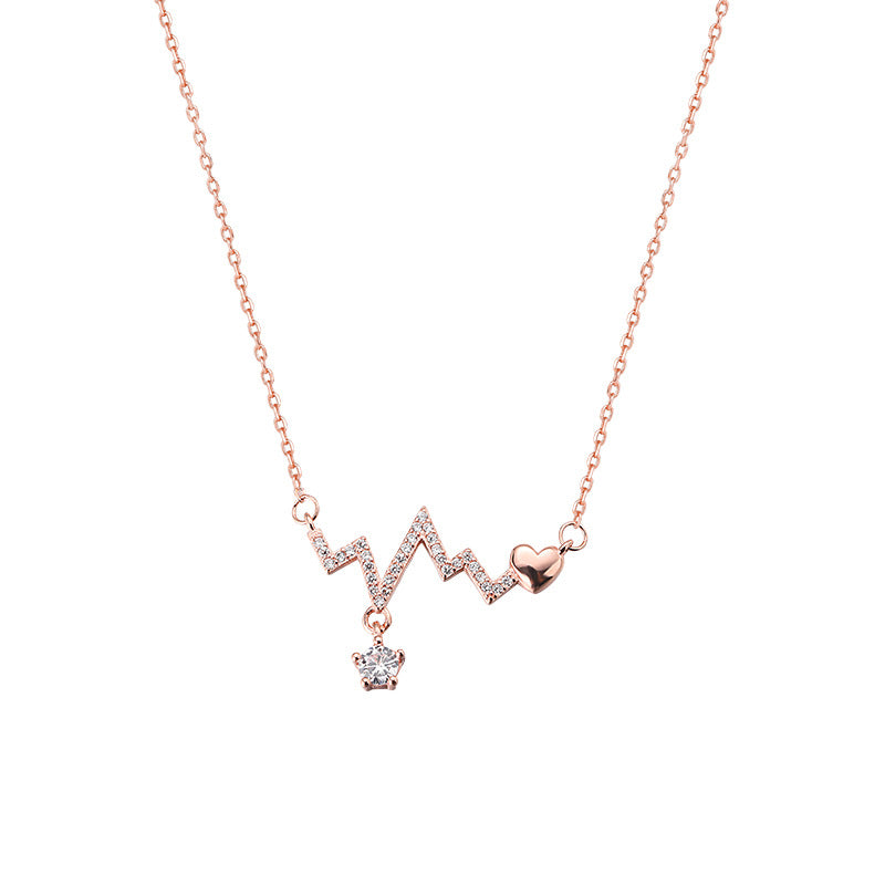 925 Sterling Silver Diamond Heartbeat Necklace