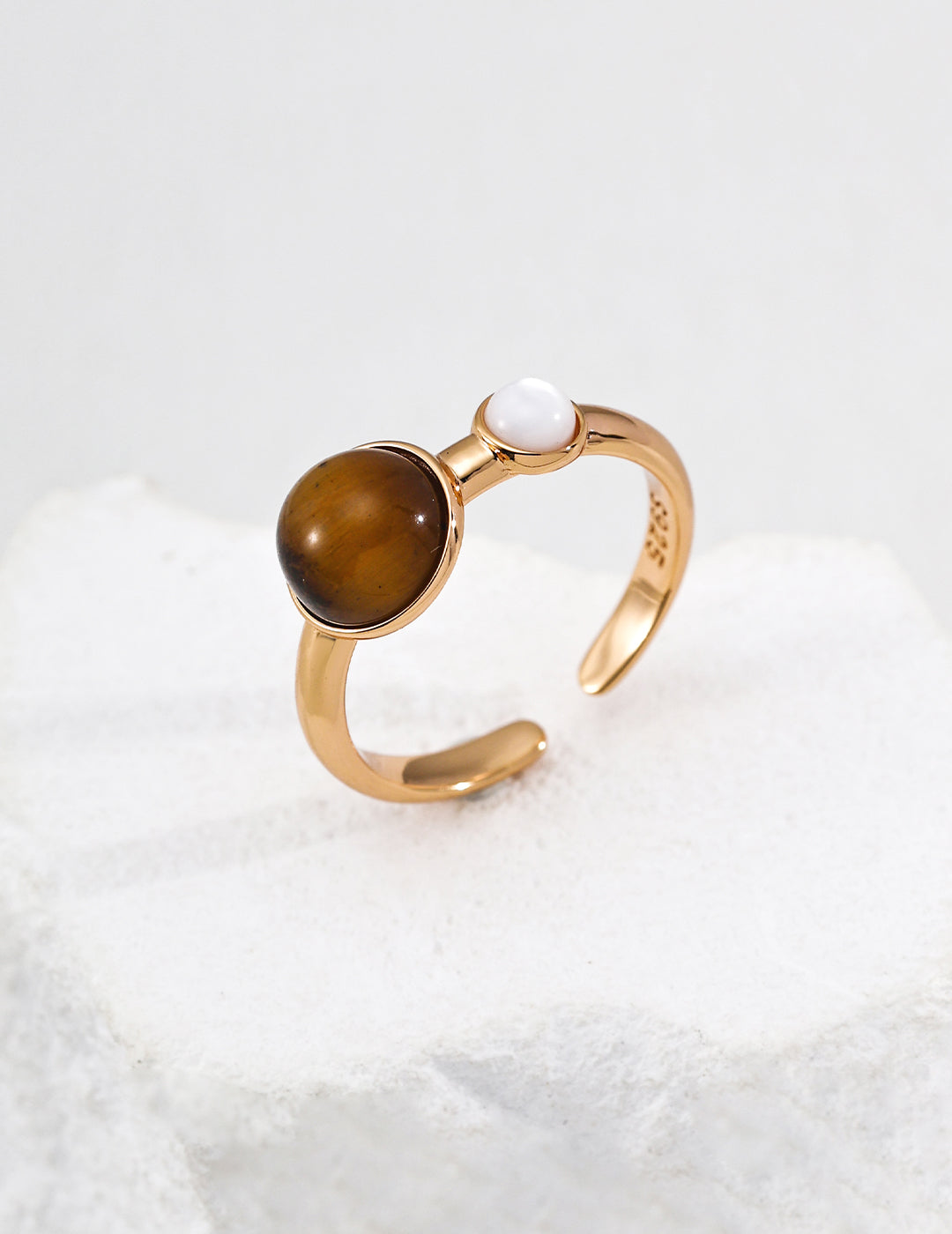 "Manifest Abundance Tiger's Eye Ring | S925 Silver Gold Plated | Crystal Energy Jewelry for Financial Success