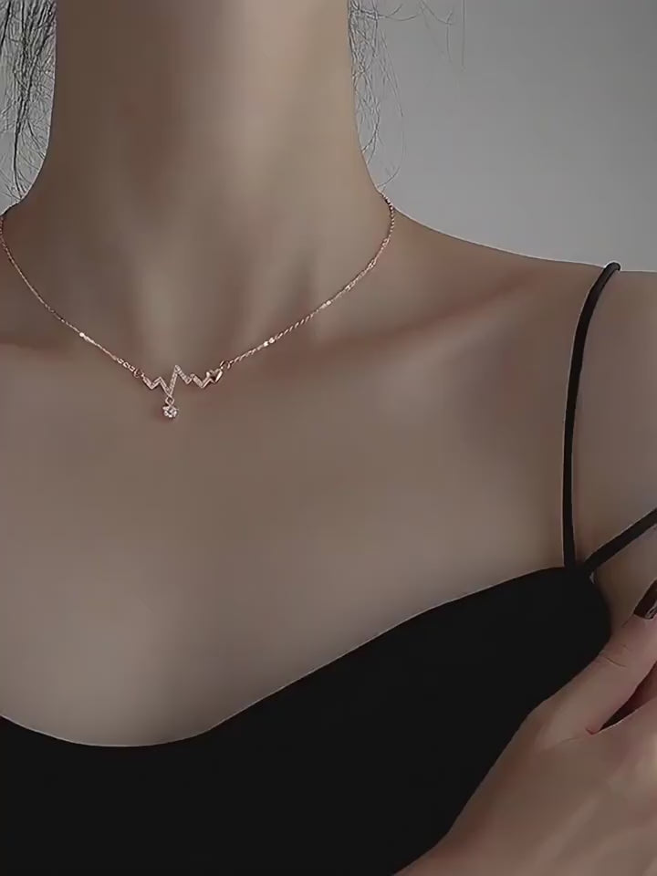 925 Sterling Silver Diamond Heartbeat Necklace