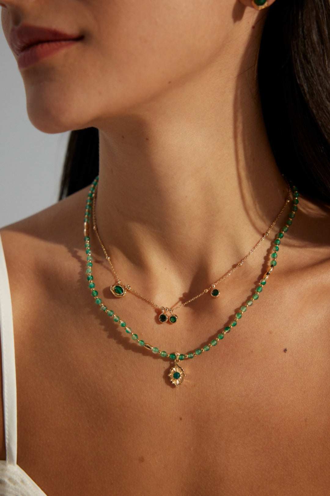 Sterling Silver Green Agate Necklace