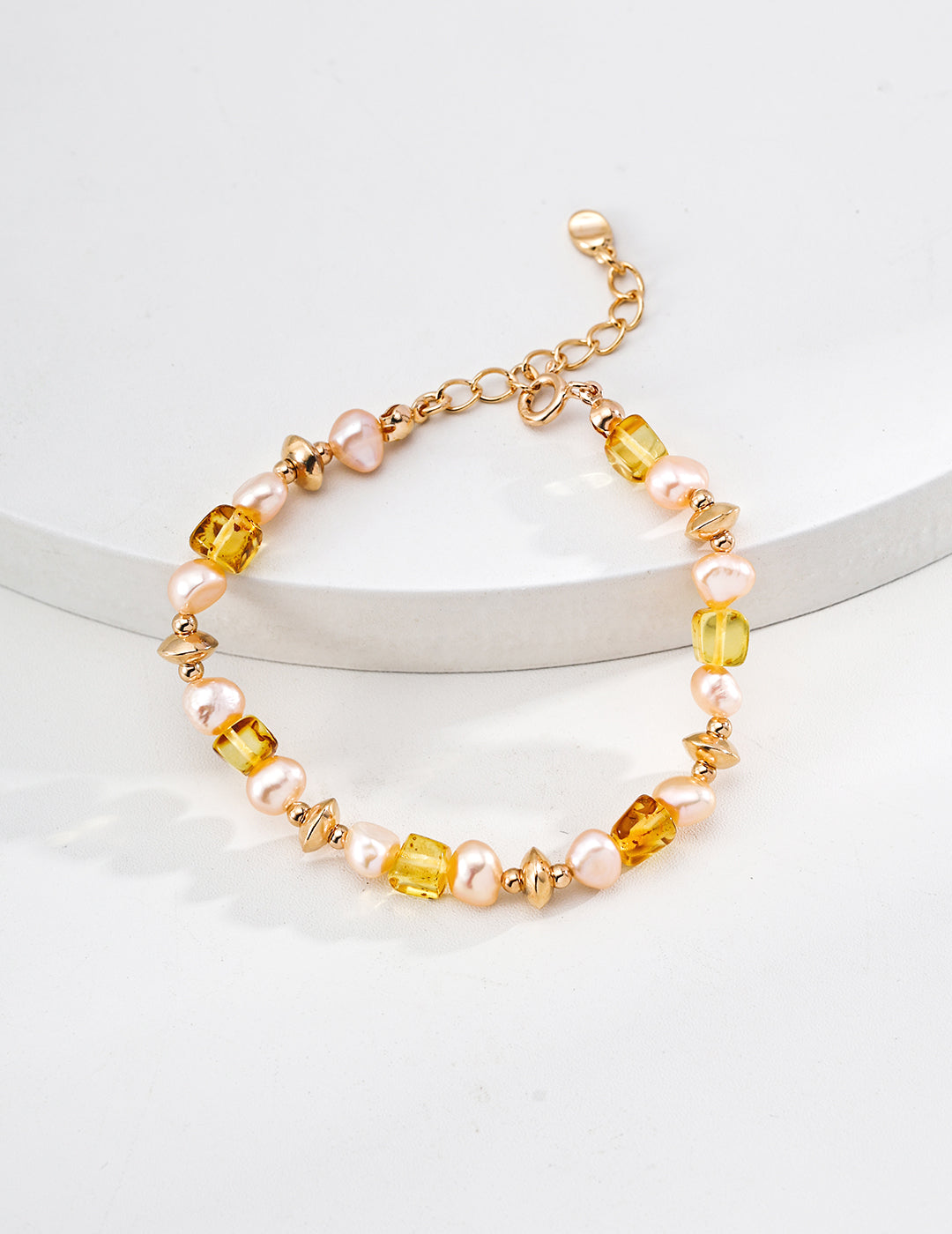 Natural Amber Champagne Pearl Bracelet