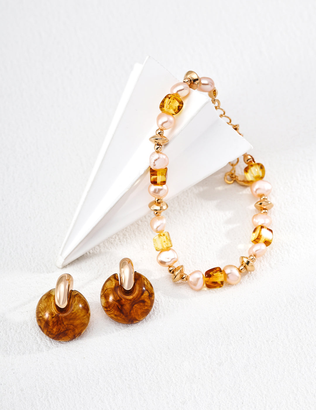 Natural Amber Champagne Pearl Bracelet