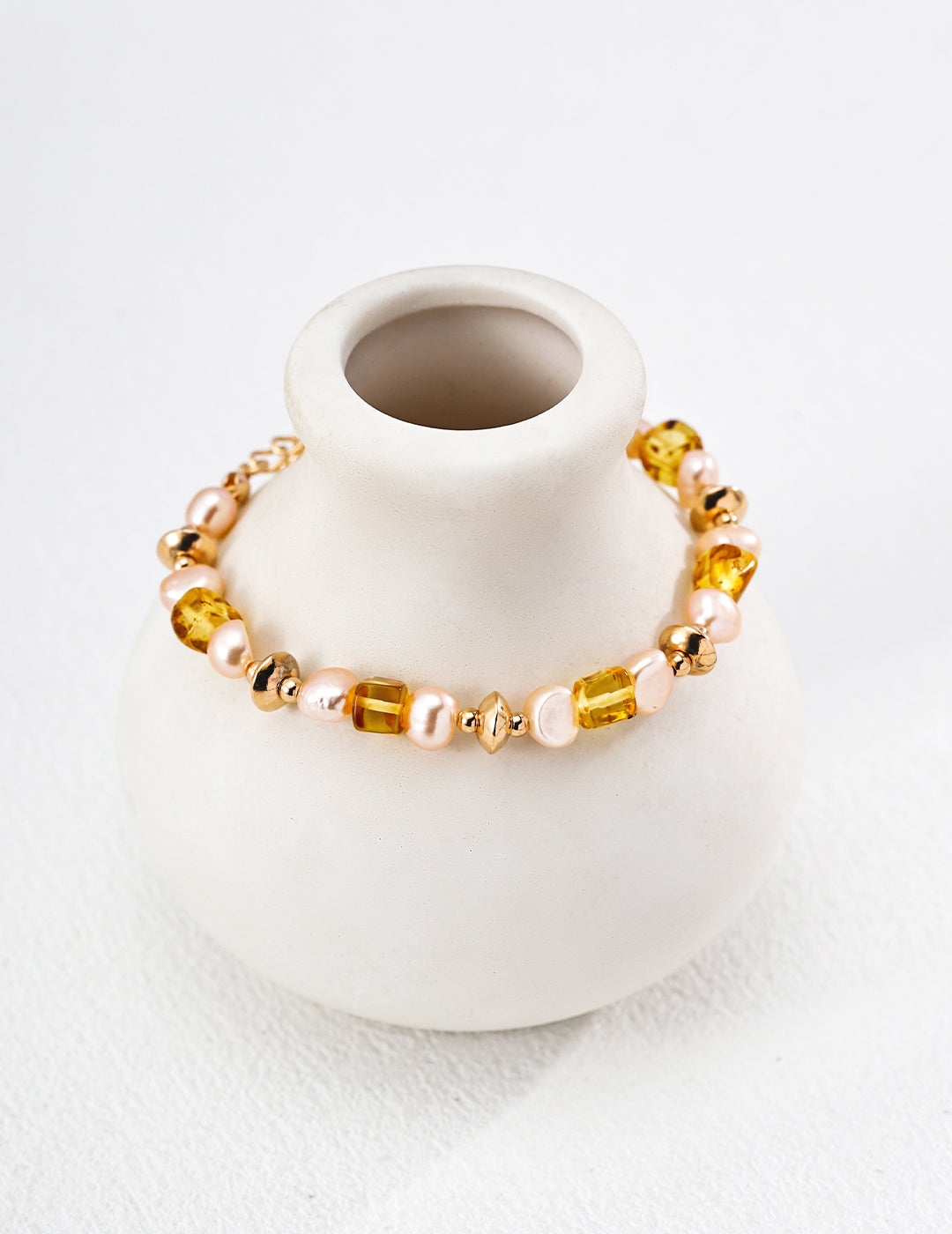 Natural Amber Champagne Pearl Bracelet