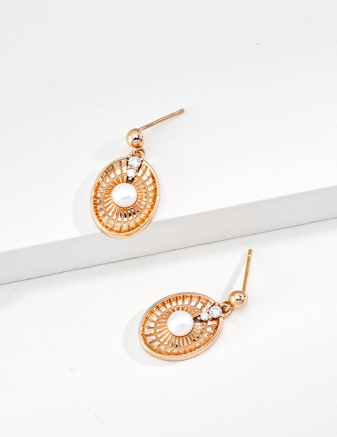 Lucky Compass Stud Earrings, Pearl Earrings