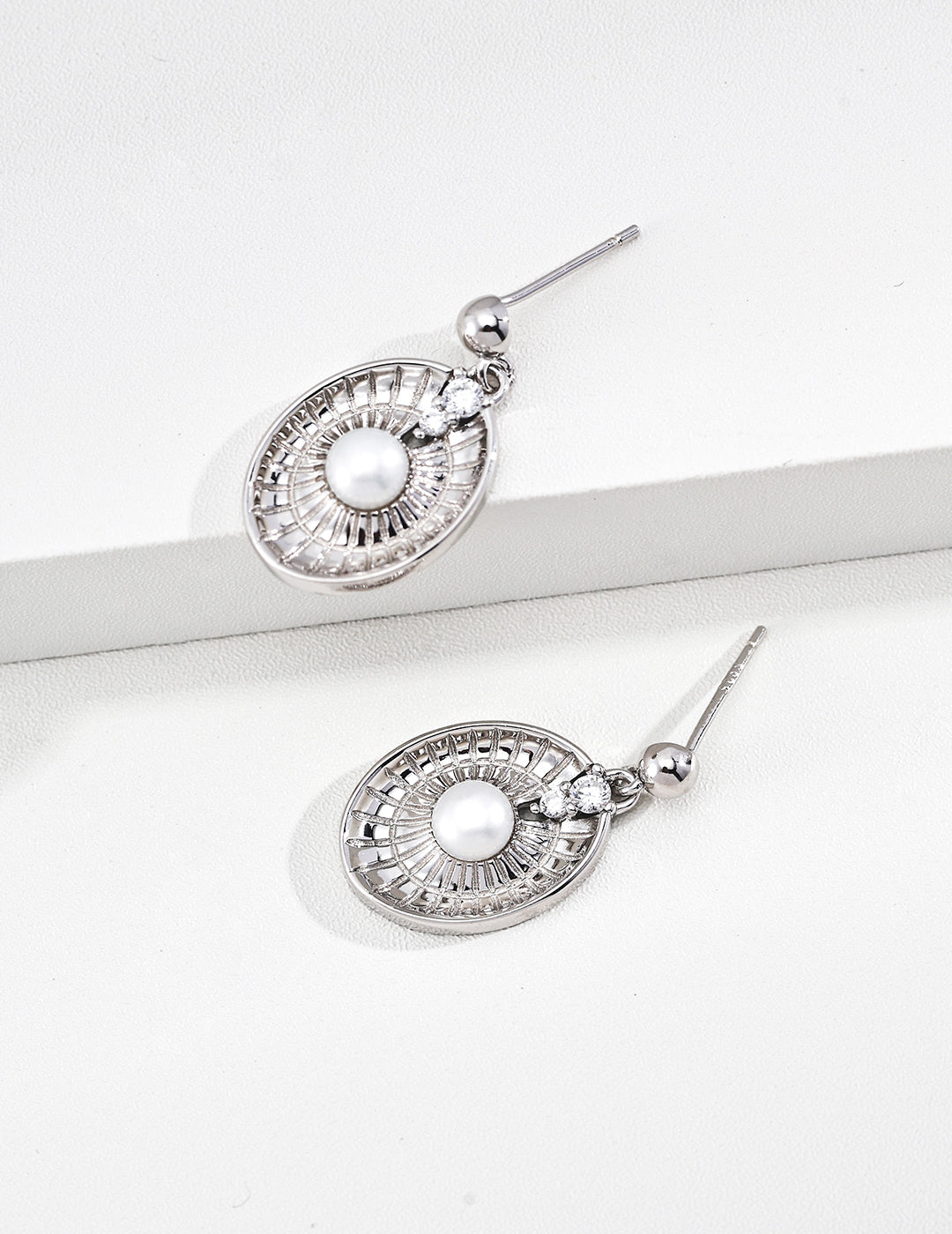 Lucky Compass Stud Earrings, Pearl Earrings