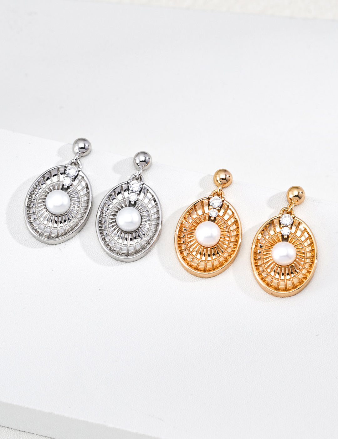 Lucky Compass Stud Earrings, Pearl Earrings