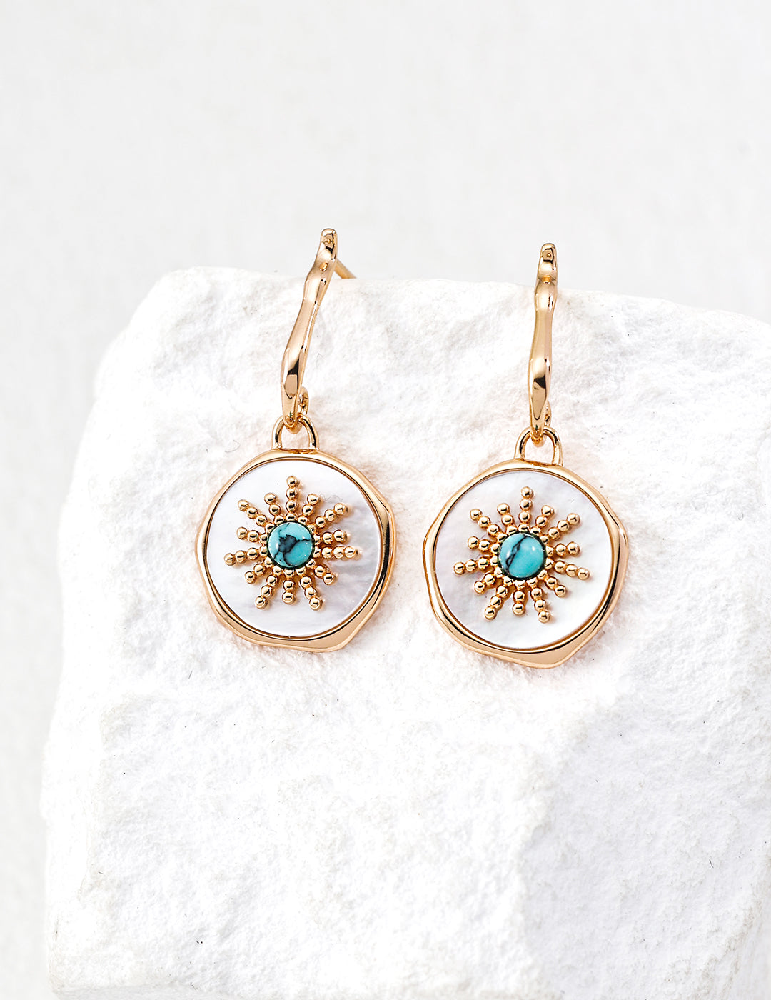 Stylish White Mother-of-Pearl and Turquoise Earrings